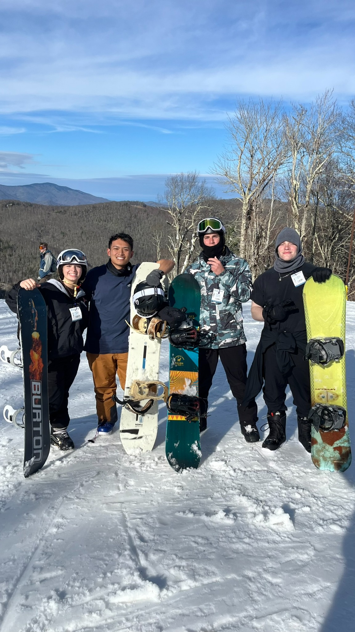 Carinne snowboarding with friends
